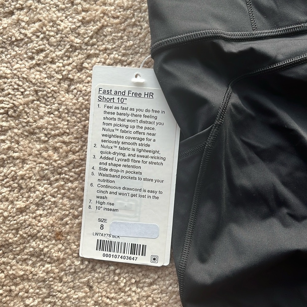 Lululemon black bike shorts with pockets; size 8
